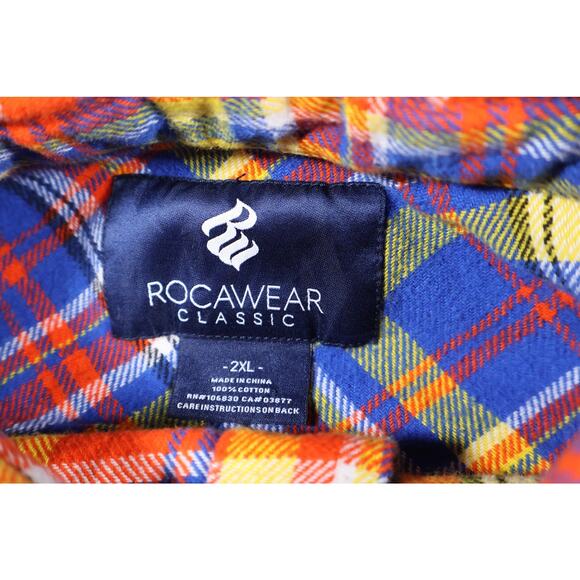 Rocawear Shirt Mens 2XL Red Blue Yellow Plaid Flannel Button Up Streetwear - Picture 4 of 6